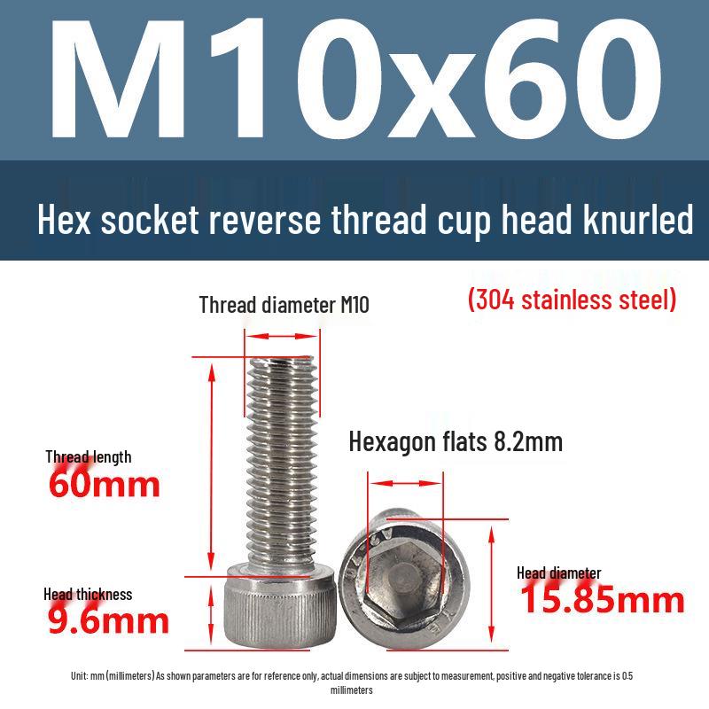 Yigu Yigu 304 Stainless Steel Reverse Thread Knurled Hex Socket Cup Head M6-M12 Screws