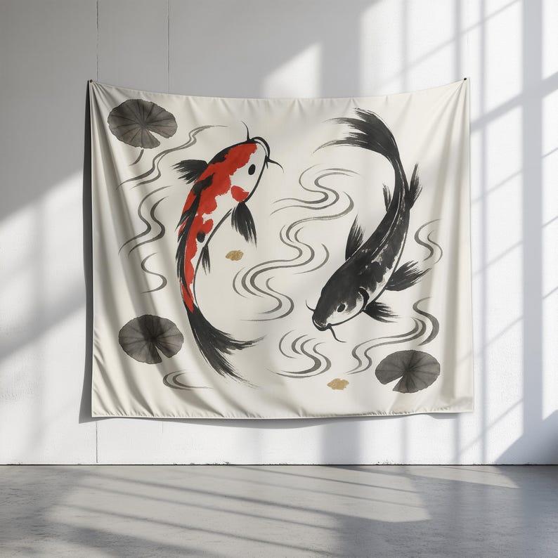 Ink Painting Koi tapestry 75x100 чёрный