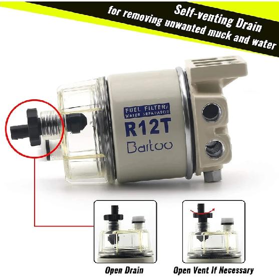 R12T Fuel Filter Water Separator Complete Kit - Marine SPIN-ON R12T Filter Replaces S3240 120AT NPT ZG1/4-19 Fit 3/8 Inch NPT Ou