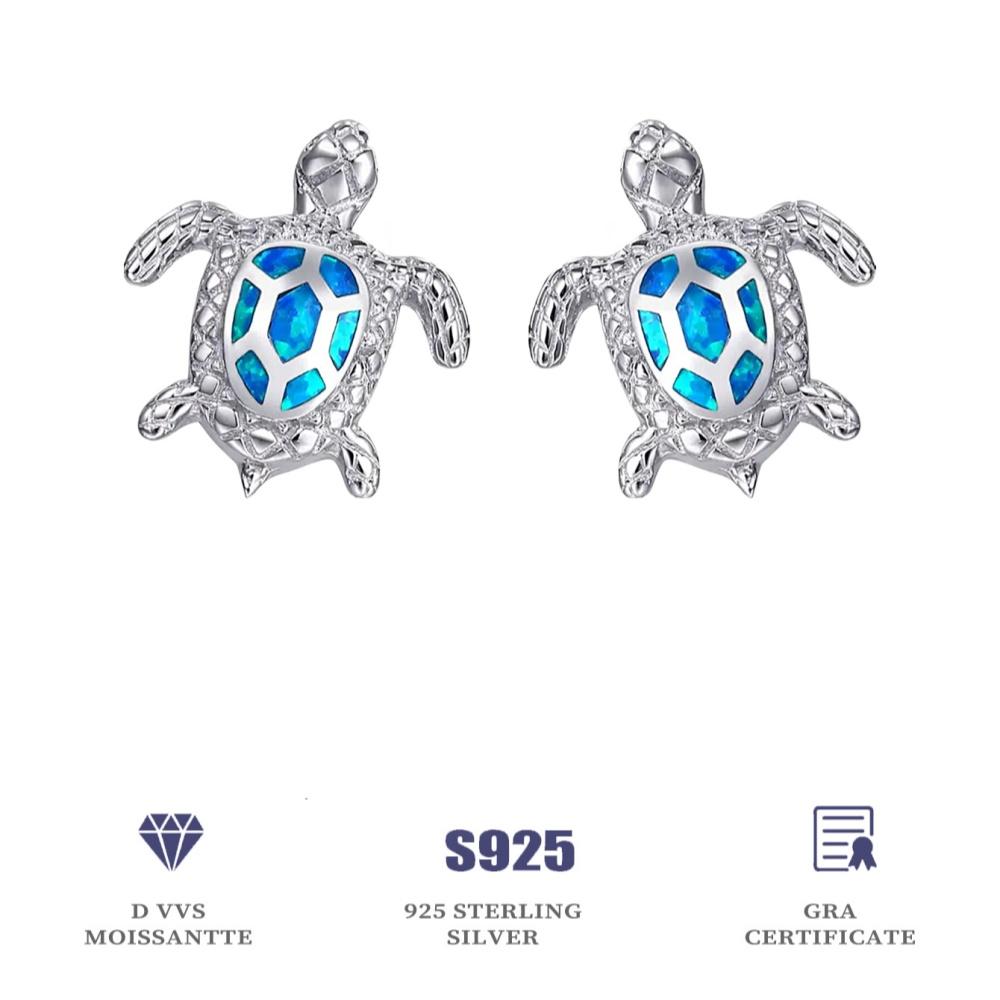 Damen Blaue Moissanit Schildkröten Ohrstecker Niedlicher Türkisfarbener Tierschmuck Ozean-Thema Brillantes Accessoire