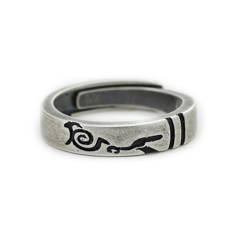 Adjustable Open Ring Couples Unisex Vintage Geometric Totem Design Plated Student Gift