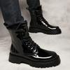 Men Boots High Quality Patent Leather High-top Boots Lace Up Platform Chelsea Boots Classic Black Casual Ankle Boot Botas Hombre