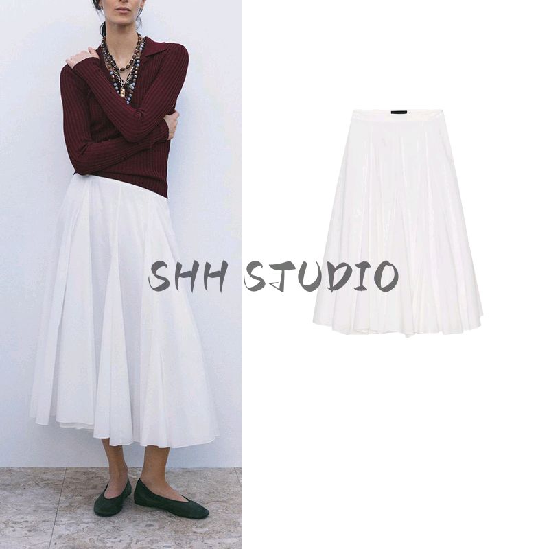 Spring New Women's Clothing French Style Elegance Cotton Mid-Waist Minimalist Gentle Elegant Long Skirt 2521290