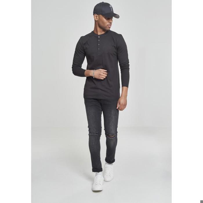 T-shirt - Urban Classics - Henley - Manches longues - 90% Coton - Couleur Noir