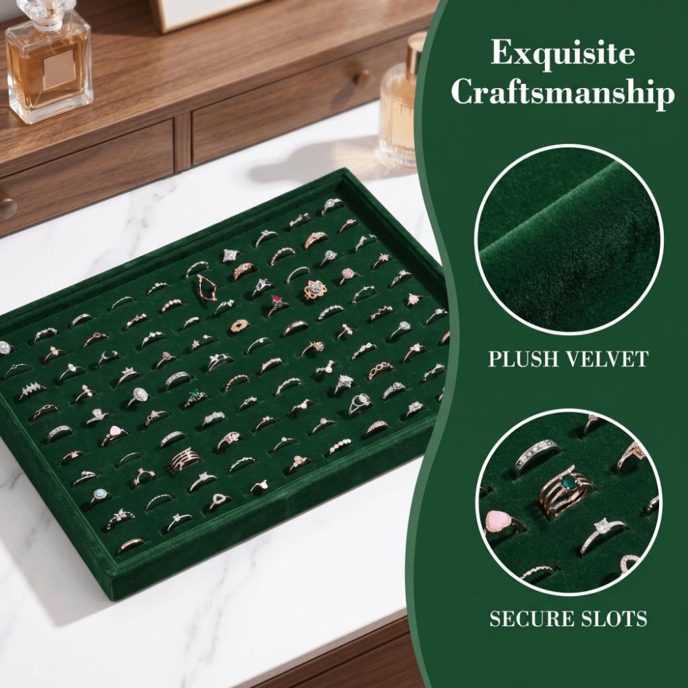 Flat Bottom Rings Display Organizer 100 Slot Wood Velvet Jewelry Pallet Display Props