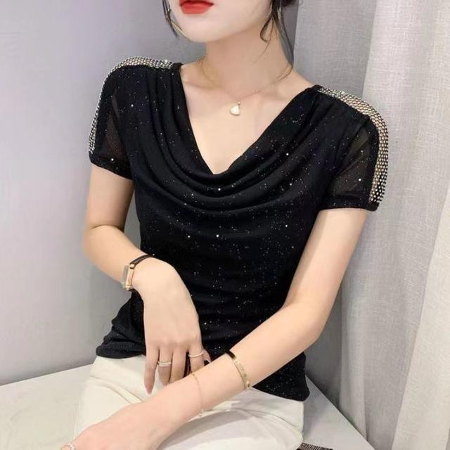 

Летние сетчатые футболки с короткими рукавами и ромбовидным вырезом, приталенные, тонкие, эластичные, Camisetas Blusas XL чёрный