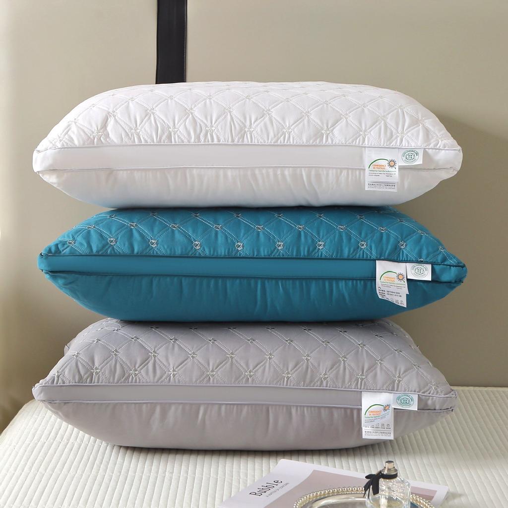 Checkered Embroidered Velvet Breathable Neck Protection Helps Sleep Hotel Pillows Pillow Cores