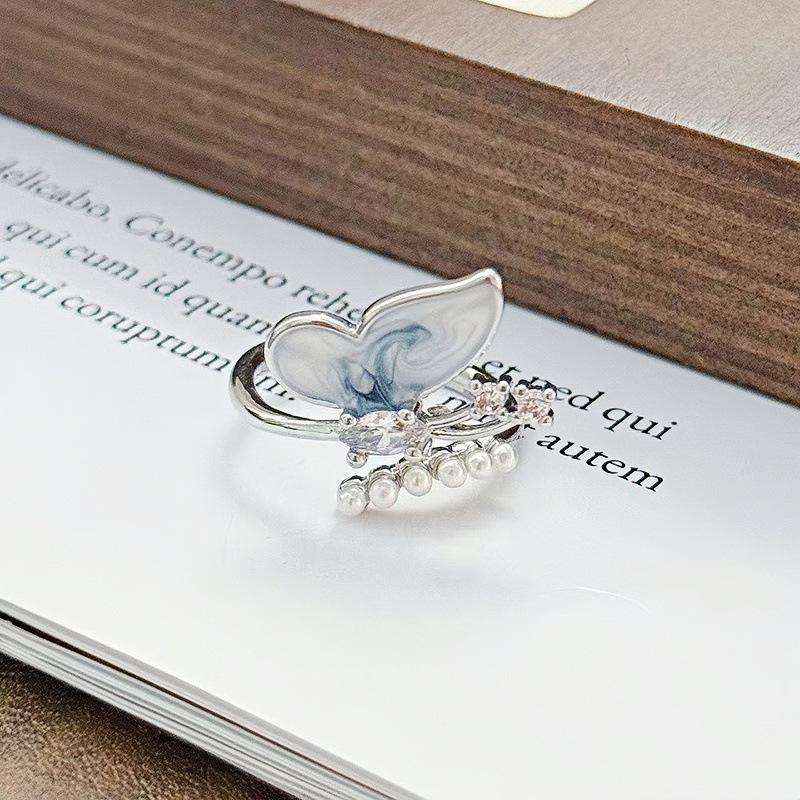 Enamel Dripping Oil Butterfly Series Zir*****Pen Ring Niche Design Light Luxury High Sense Personality Ring Woman