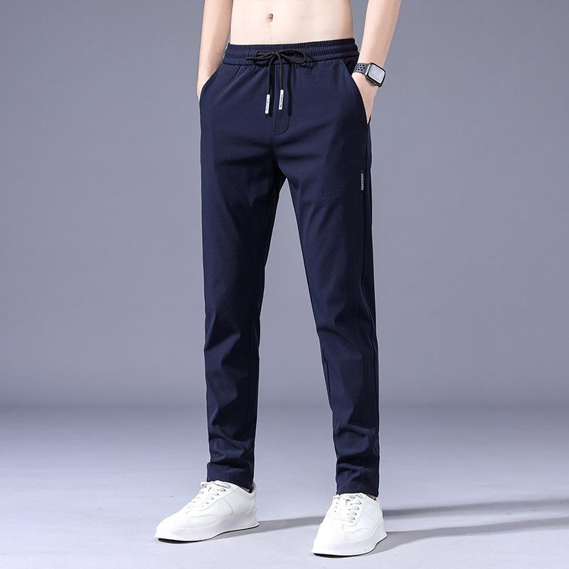 2024 Summer Thin New Ice Silk Casual Pants Men'S Sports Pants Elastic Waist Ultra Thin Long Pants