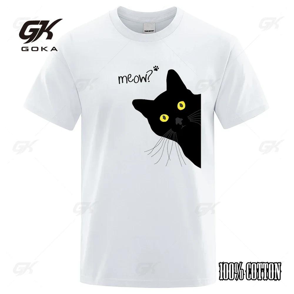 2024 Funny cat Print Casual Oversized Mens Tshirt Streetwear Monogram Line Designer Harajuku Short Sleeve Top S
