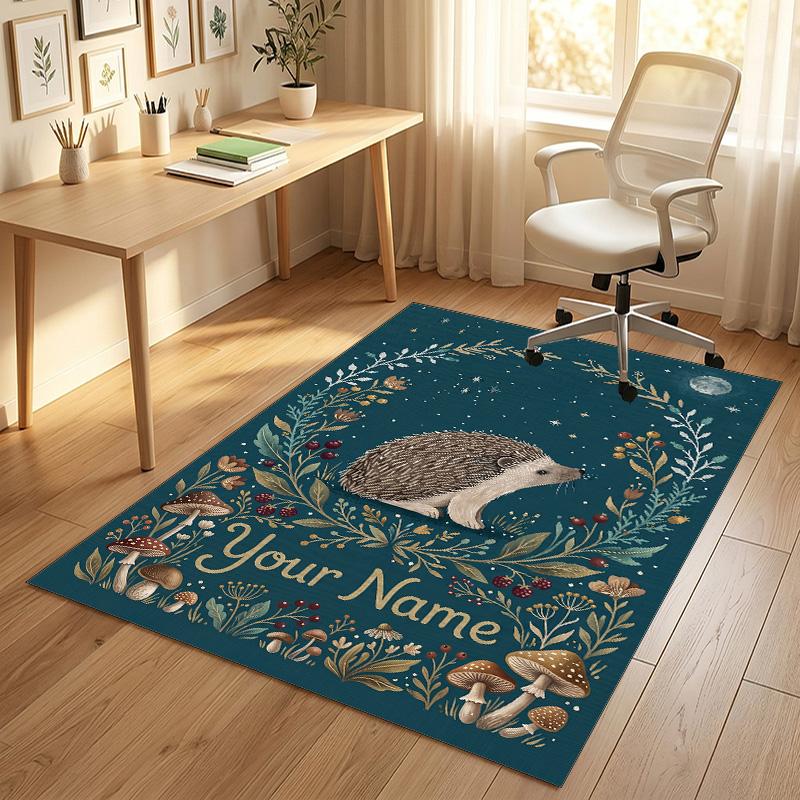 Nighttime Forest Theme Soft Crystal Velvet Rug Custom Name & Text Print Non Slip Floor Rug for Bedroom Living Room