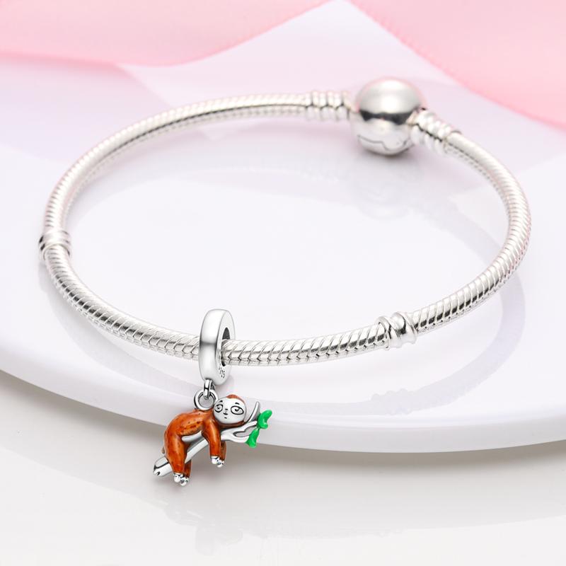 Authentic Charm Bead Charms copper Sloth Green Leaf Animal Pendants Compatible With Charm Bead Charms Plata Bracelets for Women Women Jewellery Making
