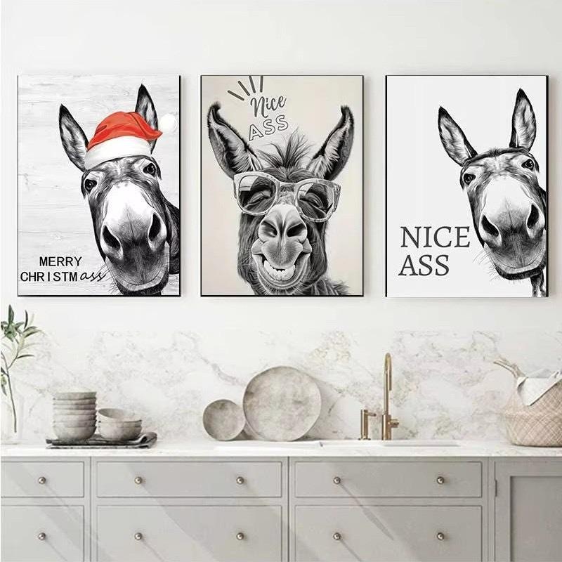 Vintage Donkey Poster and Prints, Nice Ass Quote, Funny Sign Canvas Painting, Wall Art for Toilet Decoration Home Decoration Painting Canvas Painting