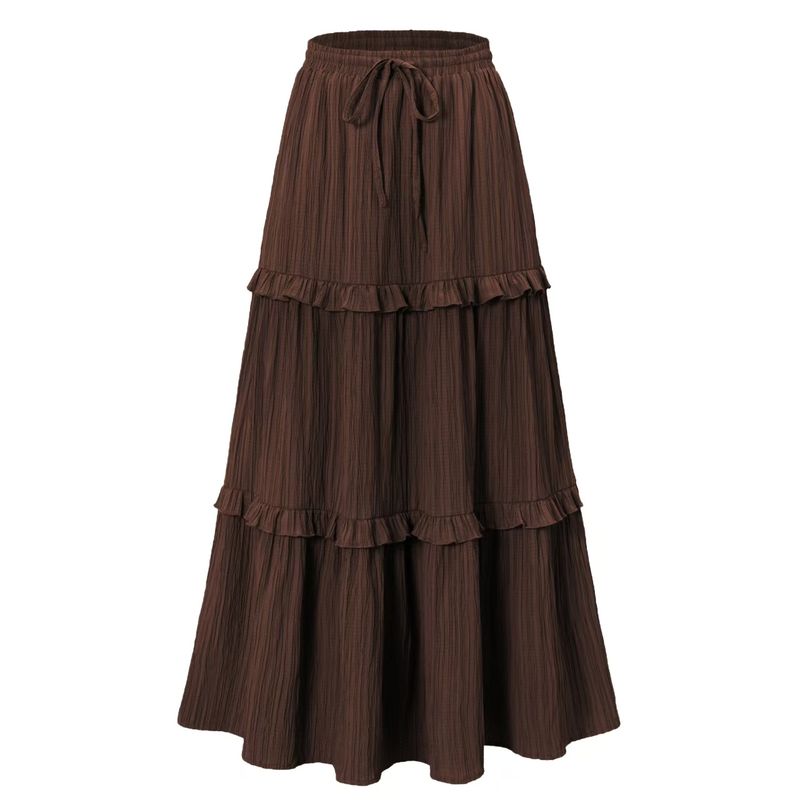 

Fashion New Arrival Fashion Patchwork High Waist Drawstring Shoelace Skirt High Waisted Lace up Skirt Chocolate color L