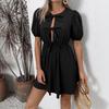 High-End Puff Sleeve Bow Tie Dress - 2026 Summer Collection