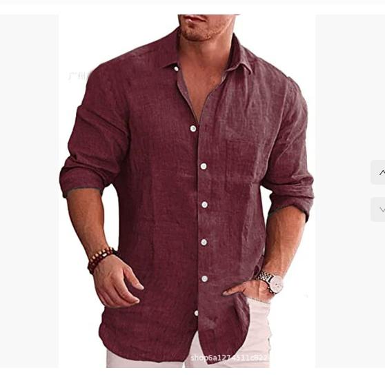 Men's Cotton Linen Autumn Long-sleeved Shirt Solid Colour Versatile Casual Resort Style Men's Shirt Tops
