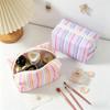 Polyester Striped Makeup Bag For Women With Storage Compartment Travel Organizer