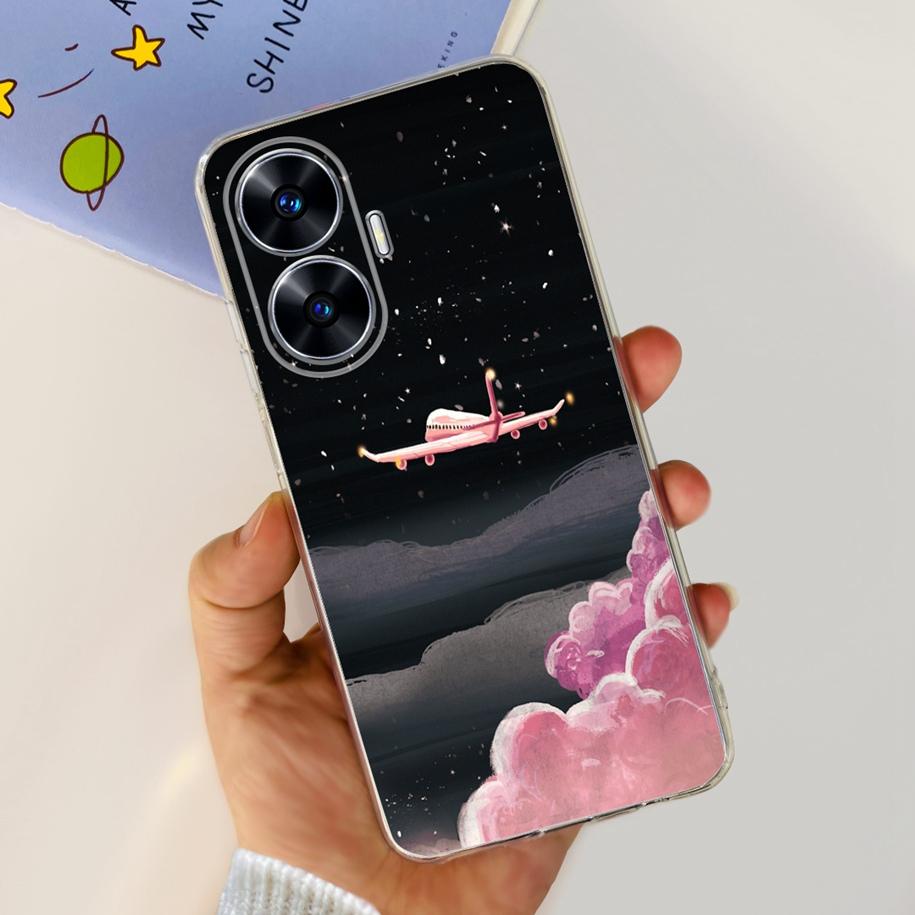 For Realme C55 4G Case 2023 Phone Cover Beautiful Flower Painted Soft Funda Clear Coque For Realme C55 2023 Bumper RealmeC55 Bag