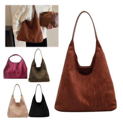 Suede Shoulder Bag Retro Design Large Capacity Crossbody Handbag Adjustable Strap