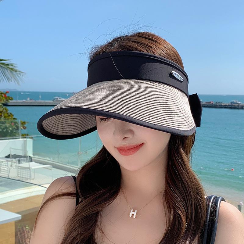 8498 Summer Outdoor Sun Hat Straw Large Brim Sun Protection Empty Top Sun Hat Fashion Bow Hat Female Tide