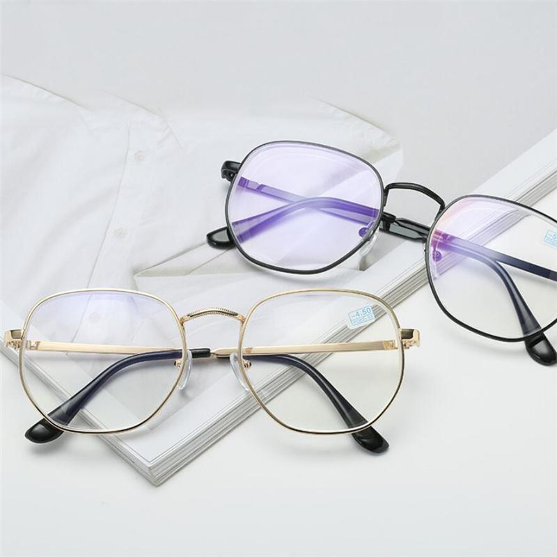 -1.0 -1.5 -2.0 To -6.0 Student Myopia Glasses Finished Golden And Black Frame Blue Film Short Sight Eyewear Prescription Glasses