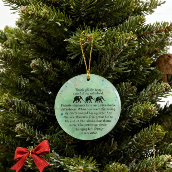 Yousheng Round Elephant Sisterhood Sea Glass Ornament Handmade Acrylic Sea Glass Art Christmas Hanging Ornament Friendship Keepsake Gift for Sisters