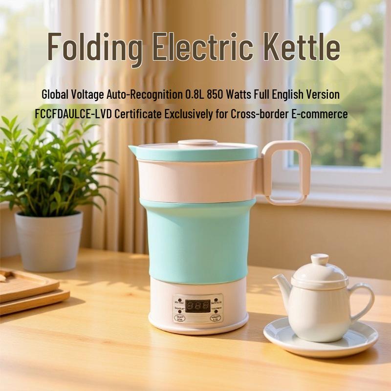Portable Folding Silicone Electric Kettle with Touch Control and Global Voltage Adapter (110V-220V)