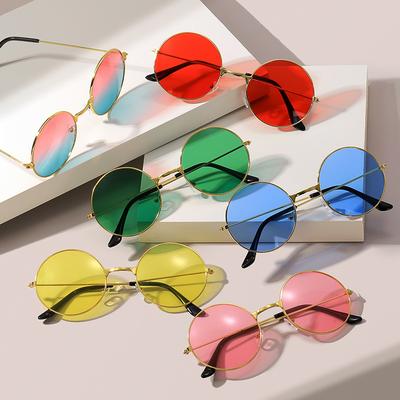 Fashion Disco Hippie Round Sunglasses Metal Frame Unisex Party Dance Eyewear for Women Men Retro Circle Glasses