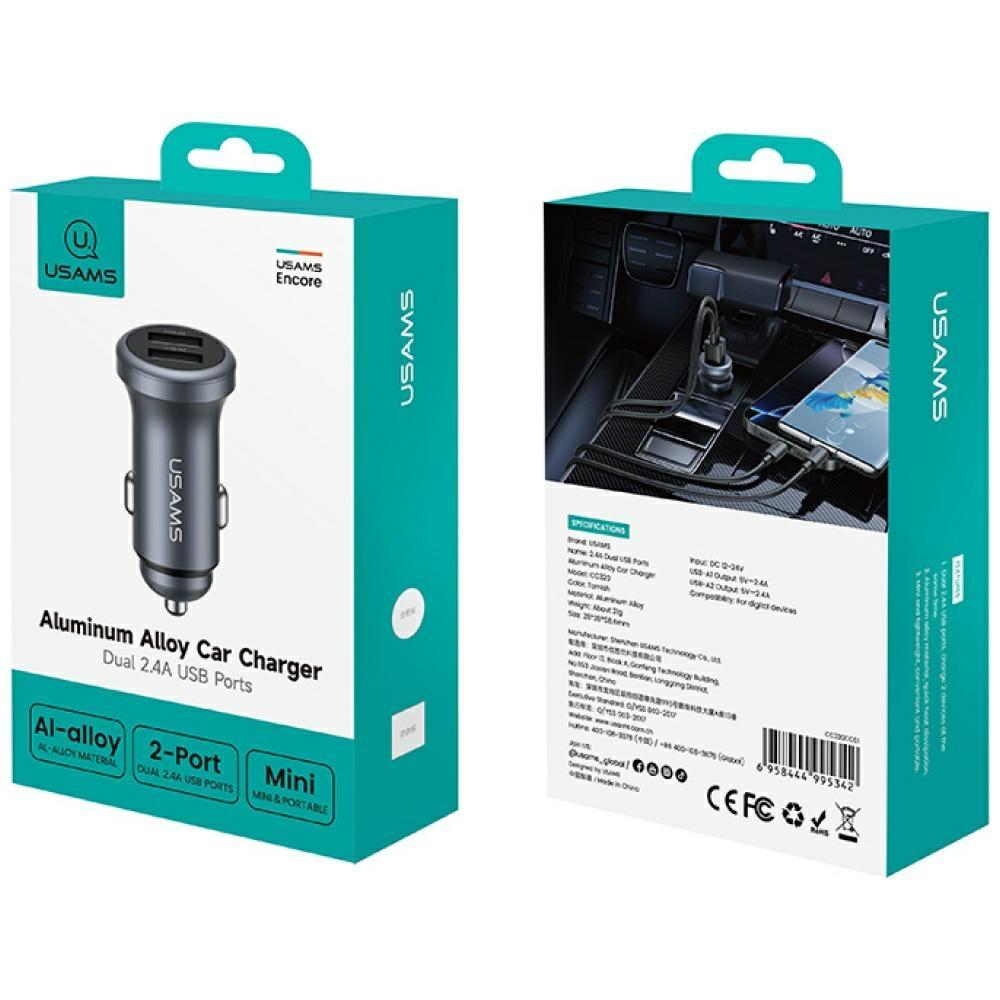 USAMS CC320 Aluminum Car Charger 2.4A 2xUSB-A Tarnish