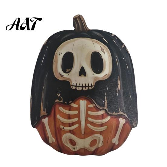 Atmospheric Retro Interior Ornaments Halloween Wooden Ornaments, Distressed Pumpkin/Cat Decorations, Desktop & Wall Unique Handcrafted Wood Decors for