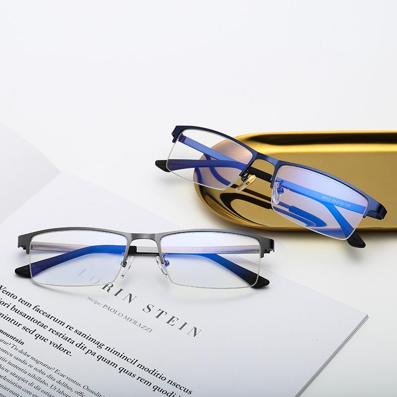 Anti-Blue Glasses Frame Glasses Men'S Business Half-Frame Flat Glasses Metal Glasses Frame 8812