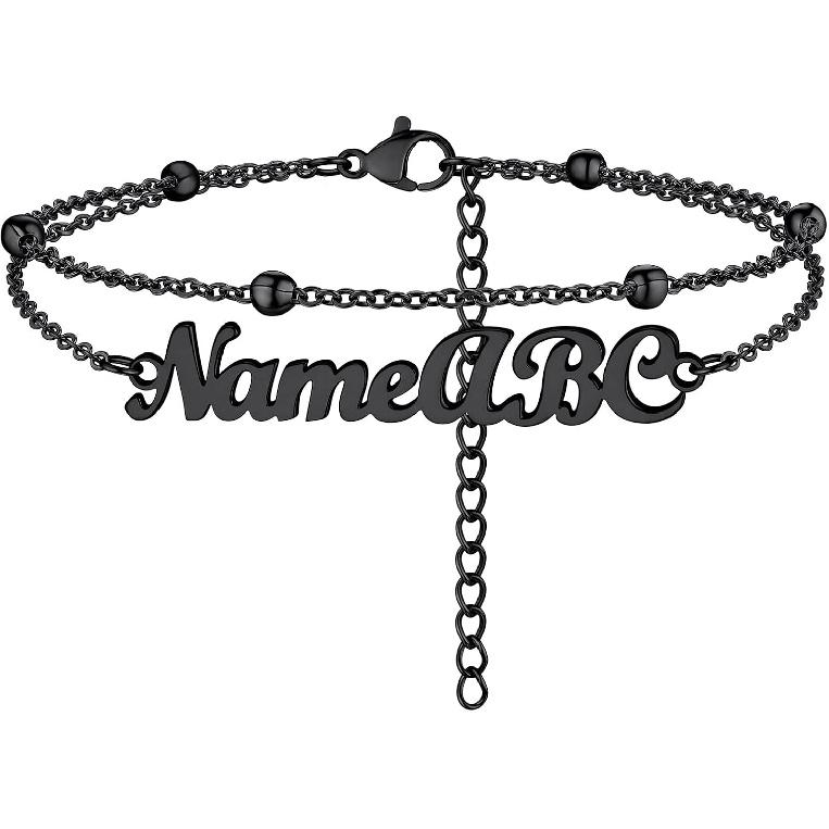 PROSTEEL Alla moda Design Manette/Testo Personalizzato Cavigliera da Donna, Cavigliera in Acciaio Inossidabile 316L, colore Argento/Oro/Nero,Basso