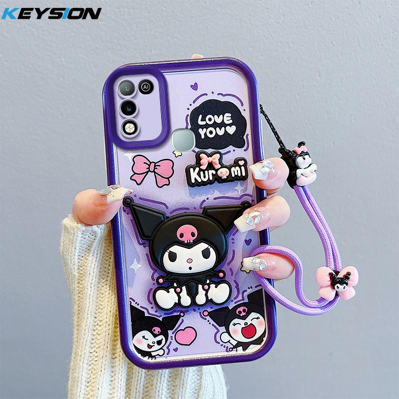 KEYSION Shockproof Case for Infinix Hot 11 Play with Lanyard Silicone Cute 3D Cartoon Doll Phone Cover for Infinix Hot 9 10 Play