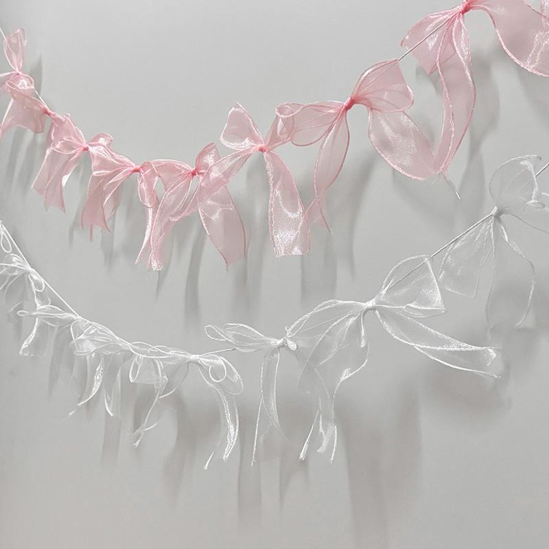 Pink Bow Ribbon Hanging Garlands Banner for Kids Boy Girl Birthday Party Wedding Decoration Baby Shower Favors Home Wall Flag