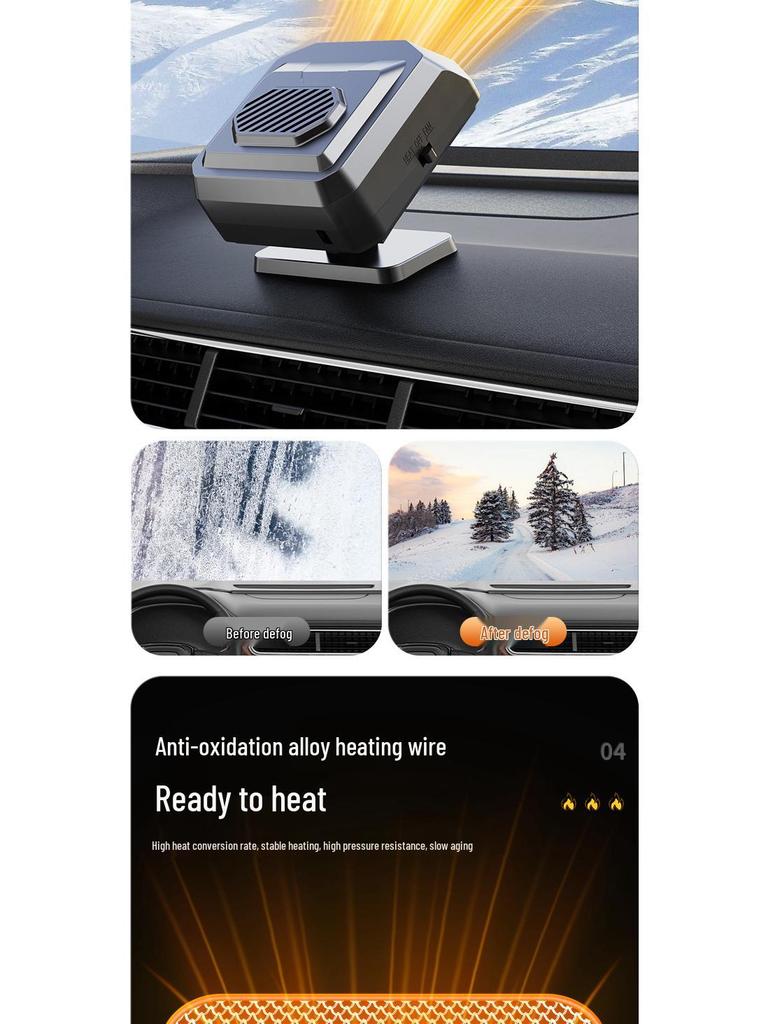 12V Ohřívač do auta a Odmlžovač: Rychlý horký/studený vzduch pro zimní odmrazování skla