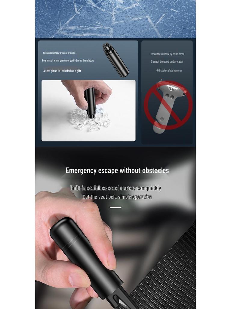 Multi-Tool Car Safety Hammer: Seatbelt Cutter & Tungsten Steel Window Breaker for Quick Escape
