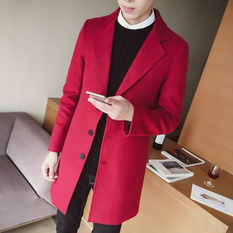 Autumn and Winter Men's Men's Mid-length Windbreaker Slim Woolen Coat British Woolen Coat