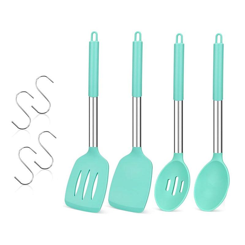 4Pcs Silicone Cooking Utensil Set Large Cooking Spatulas and Spoons Heat Resistant Solid Spatulas Slotted Spoons Kitchen Turners