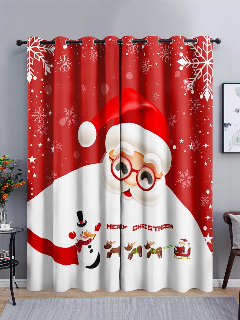 Curtains Cartoon Santa Holiday Curtains Bedroom Living Room Blackout Curtain Perforated