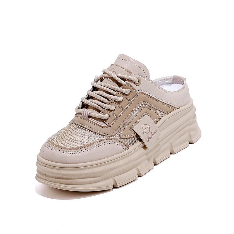 New half-drag mesh women's shoes 2025 spring and summer breathable inner height increase platform casual shoes fashion slippers CY-711