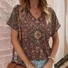 Casual Bohemian Print Women's Short Sleeve V-Neck Top T-Shirt