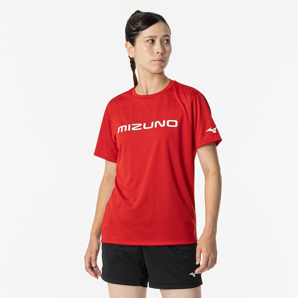 Mizuno Table Tennis Game Short JTTA Salsa Size L Shirt, Sleeve, U-Neck, Unisex, Moisture-Wicking, Quick-Drying, Certified, 82JAA110, Red,