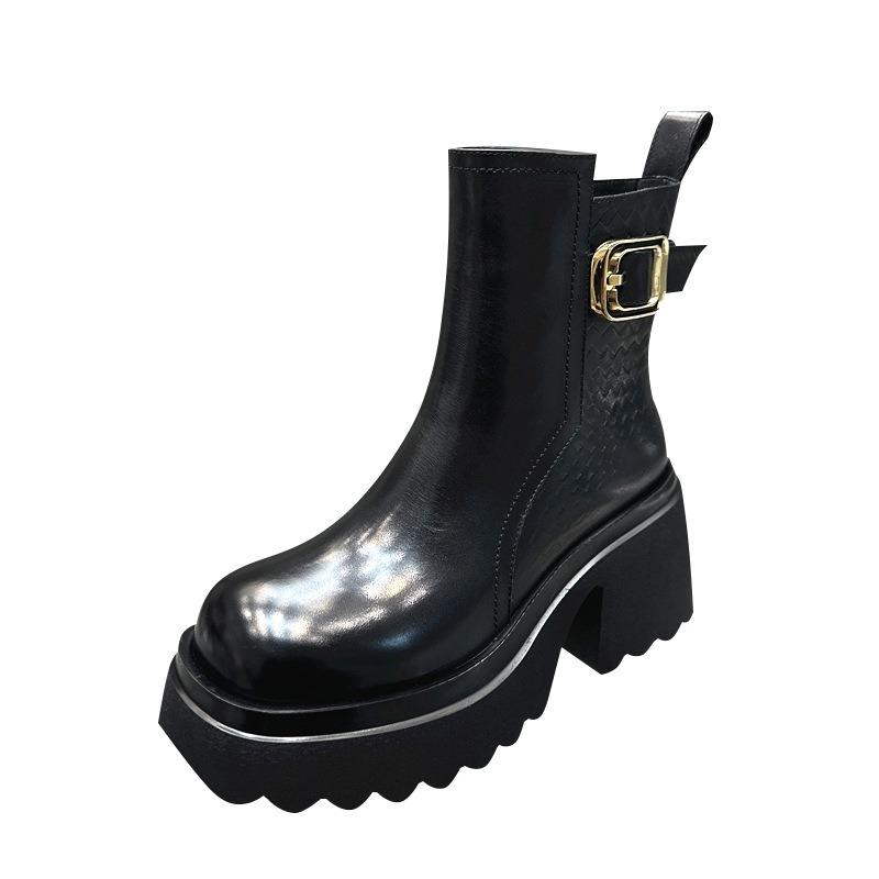 High-heeled short boots women's boots thick-soled autumn and winter new velvet thick-heeled small height-increasing Martin boots
