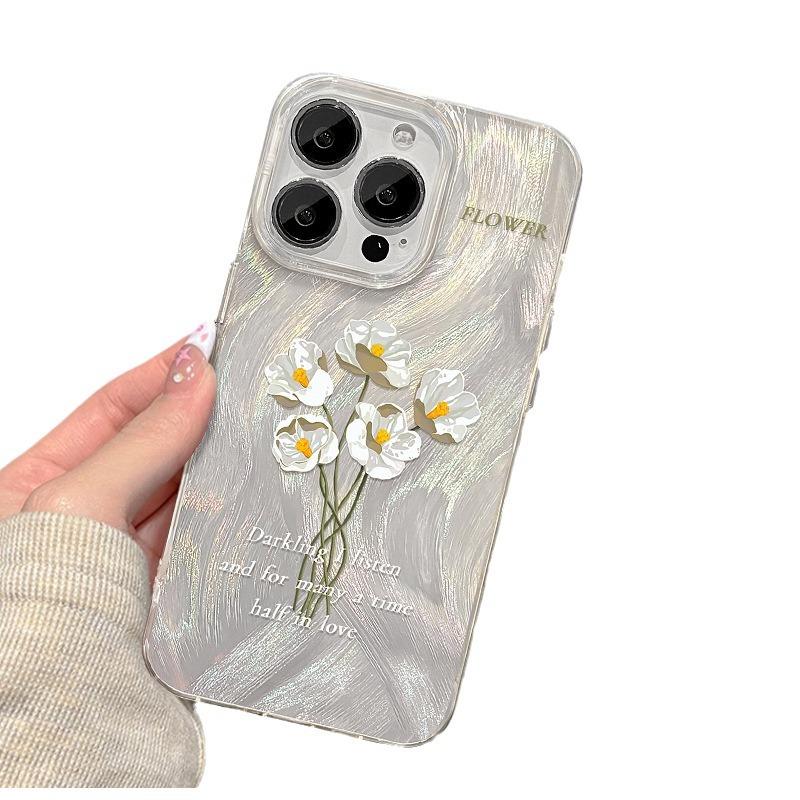Applicable To Huawei P70/60pro Mobile Phone Case Vivos17 White Bouquet Stand Oppo Feather Yarn Laser Xiaomi 13