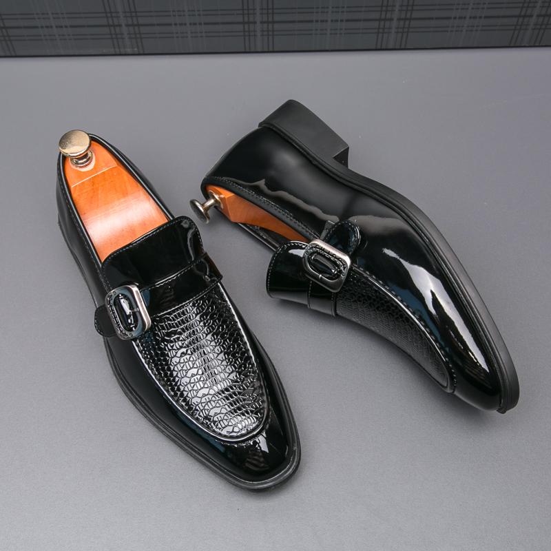 Luxury Good Men Crocodile Pattern Patent Leather Shoes Slip-on Business Leather Loafers Formal Dress Shoes Fashion Evening Shoes