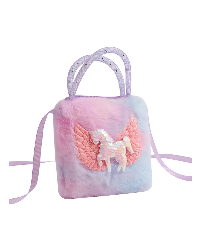Unicorn Cartoon Plush Shoulder Bag for Kids Crossbody Bag for Kindergarten Girls Portable Outdoor Small Square Coin Bag Wallet