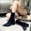 2025 Autumn Winter Women Pointed Toe Stiletto Ankle Boots Mid Heel Chunky Block Heel Elastic Boots Short Tube Bare Boots