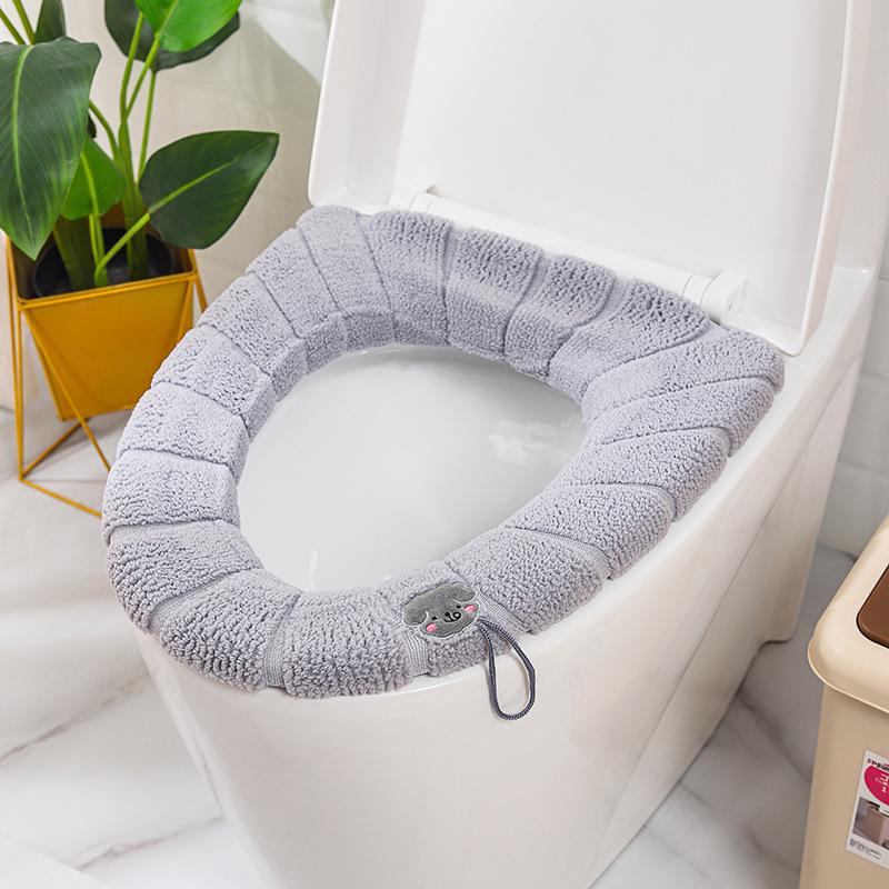 Winter Washable Knitted Toilet Seat Cover - Solid Color Cushion Pad
