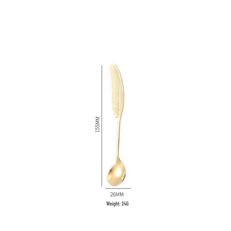 304 Stainless Steel Feather Spoon & Fork Set: Creative Wing Design for Kids, Coffee, and Parties