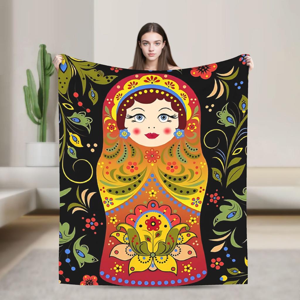 Matryoshka Russian Nesting Doll Blankets Cute Fleece Funny Breathable Throw Blankets for Chair Covering Sofa Decoration Outdoor